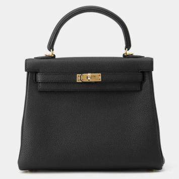 Pre Owned Hermes Kelly Retourne Sewing Black Togo Leather Size 25