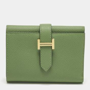 Pre Owned Hermes Portefeuille Bearn Combine Vert Yucca Epsom Leather Trifold Wallet