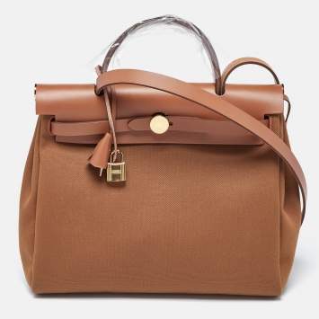 Pre Owned Hermès Herbag Zip 31 Alezan/Fauve Militaire Toile and Vache Hunter Top Handle Bag