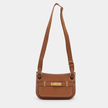 Pre Owned Hermès Jypsiere Mini Gold Finish Brown Leather Shoulder Bag