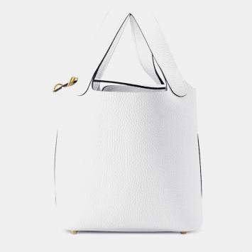 Pre Owned Hermes Picotin Lock 18 New White Taurillon Clemence Handbag