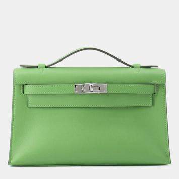 Pre Owned Hermes Pochettekelly Vert Yucca Swift Leather