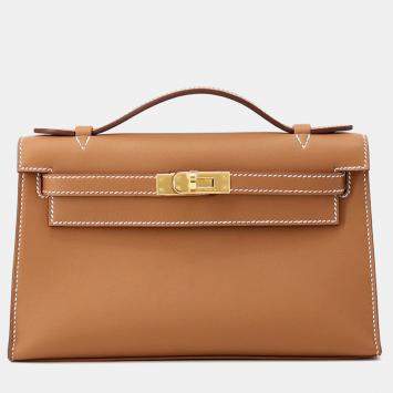 Pre Owned Hermes Pochettekelly Gold Swift Leather