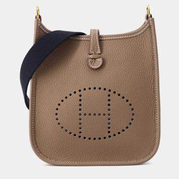 Pre Owned Hermes Evelyne Long Etoupe/Blue Indigo Taurillon Clemence Size Tpm