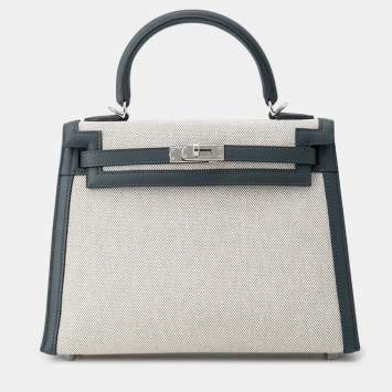 Pre Owned حقيبة هيرمس كيلي سيليير فيرت مانغروف/إيكرو سويفت جلد تويلي حجم ٢٥