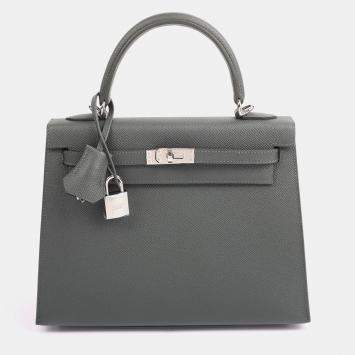 Pre Owned Hermes Kelly 25 Vert Mangrove Epsom Calfskin Leather Sellier Top Handle Bag
