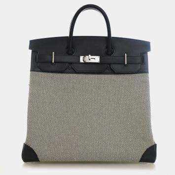Pre Owned Hermes Haut a Courroies Birkin 40 Noir Criss Cross Toile Evercolor Leather Top Handle Bag