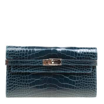 Pre Owned Hermes Royal Blue Alligator Long Kelly Wallet