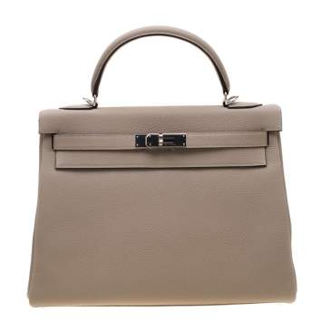 Pre Owned Hermes Gris Tourterelle Togo Leather Palladium Hardware Kelly Retourne 32 Bag