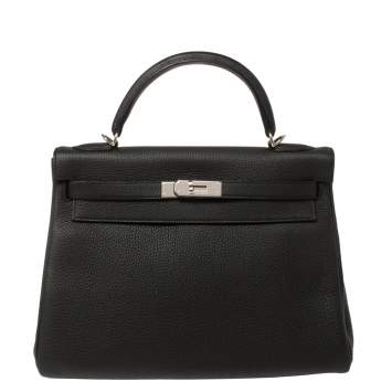 مملوكة مسبقًا Hermes Black Togo Leather Palladium Hardware Kelly Retourne 32 Bag