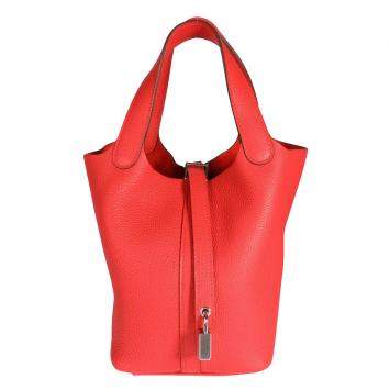 Pre Owned Hermes Rouge De Coeur Clemence Leather Picotin Lock 18 Bag