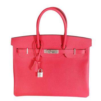 Pre Owned Hermes Rose Epsom Leather Palladium Hardware Birkin 35 Bag