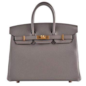 Pre Owned Hermes Etain Togo Leather Rose Gold Hardware Birkin 25 Bag