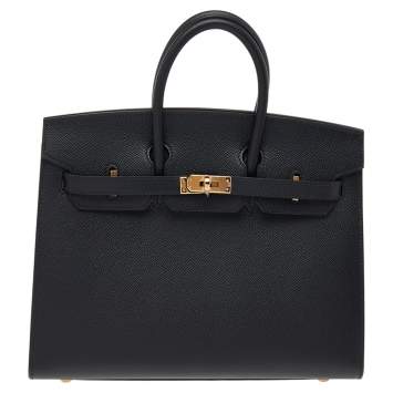 Pre Owned Hermes Black Epsom Leather Gold Plated Birkin Sellier 25 Bag