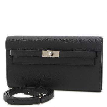 Pre Owned Hermes Black Epsom Leather Palladium Hardware Kelly Wallet 