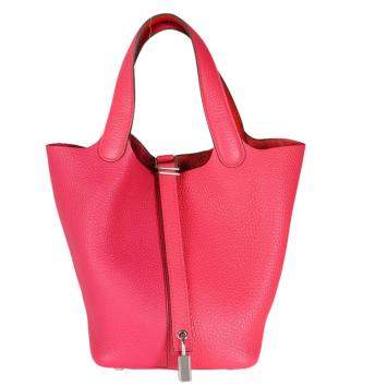 Pre Owned Hermes Tricolor Clemence Leather Picotin Lock 18 Top Handle Bag 