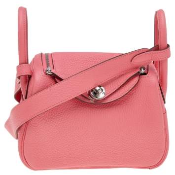 Pre Owned Hermes Rose Azalee Taurillon Clemence Leather Mini Palladium Plated Lindy Bag