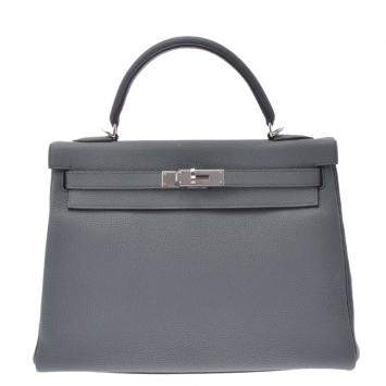 Pre Owned Hermes Grey Togo Leather Palladium Hardware Kelly Retourne 32 Bag 