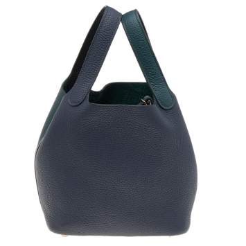 Pre Owned Hermes Vert Cypress/Blue Nuit/Noir Taurillon Clemence Leather Picotin Lock 18 Bag