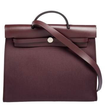 Pre Owned Hermes Prune Militaire Canvas and Leather Herbag Zip 39 Bag