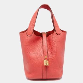 Pre Owned Hermes Rose Jaipur Clemence Leather Picotin Lock 18 Bag