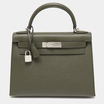 Pre Owned Hermes Vert Maquis Epsom Leather Palladium Finish Kelly Sellier 28 Bag