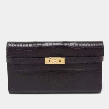 Pre Owned Hermes Raisin Matte Alligator Kelly Classic Wallet