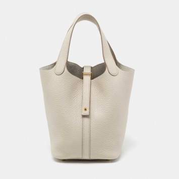 Pre Owned Hermès Craie Taurillon Clemence Leather Picotin Lock 18 Bag