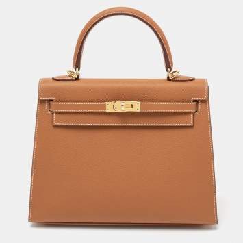 Pre Owned Hermes Gold Epsom Leather Gold Plated Kelly Sellier 25 Bag