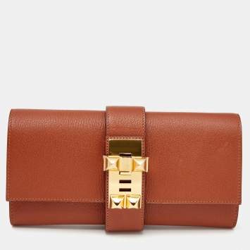 Pre Owned Hermes Cuivre Chevre Mysore Leather Medor 23 Clutch