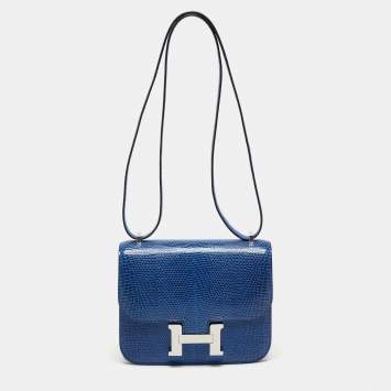 Pre Owned Hermes Bleu Saphir Lizard Niloticus Constance 18 Bag