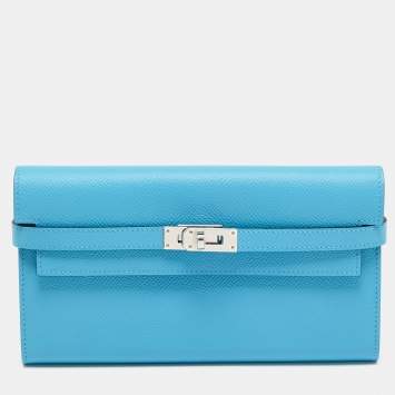 مملوكة مسبقًا Hermès Bleu Du Nord Rouge de Coeur Epsom Leather Kelly Classic Wallet