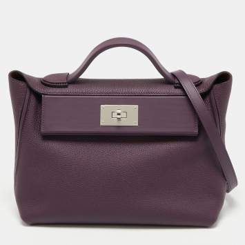 مملوكة مسبقًا Hermes Raisin Togo Leather Palladium Finish 24/24 29 Bag