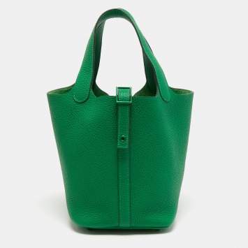 Pre Owned Hermes So Green Bambou Clemence Leather Picotin Lock 18 Bag