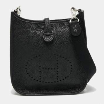 Pre Owned Hermes Black Taurillon Clemence Leather Evelyne TPM Bag