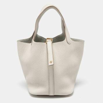 Pre Owned Hermès Beton Taurillon Clemence Leather Picotin Lock 18 Bag
