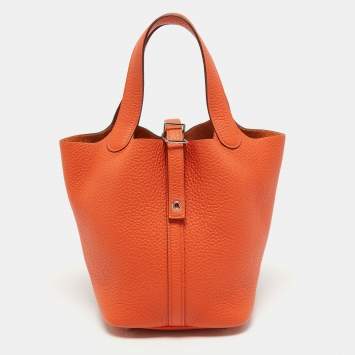 Pre Owned Hermes Feu Clemence Leather Picotin Lock 18 Bag