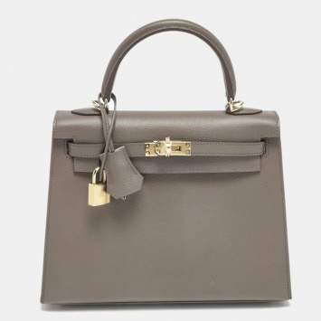 Pre Owned Hermes Etain Epsom Leather Gold Finish Kelly Sellier 25 Bag