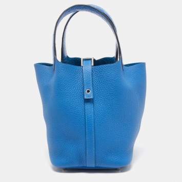 Pre Owned Hermes Bleu Zellige/Mykonos Matt Alligator and Clemence Leather Picotin Lock Touch Bag