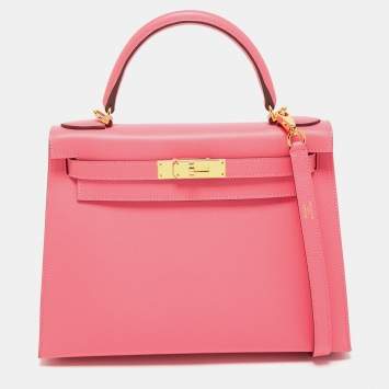 Pre Owned Hermès Rose Azalee Epsom Leather Gold Finish Kelly Sellier 28 Bag