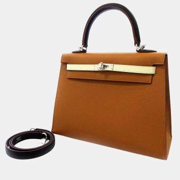 Pre Owned Hermes Tricolor Epsom Leather Palladium Hardware Kelly Sellier 25 Bag 