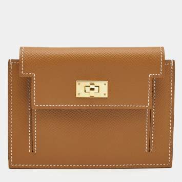 Pre Owned Hermes Gold Epsom Leather Kelly Pocket Compact Wallet