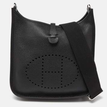 Pre Owned Hermes Black Clemence Leather Evelyne III PM Bag