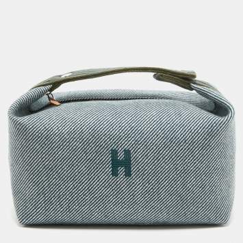 Pre Owned Hermes Bleu Abysse Canvas Large Bride-A-Brac H Natte Case