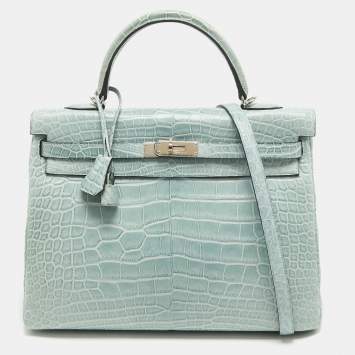 Pre Owned Hermes Ciel Matte Alligator Mississippiensis Palladium Finish Kelly Retourne 35 Bag