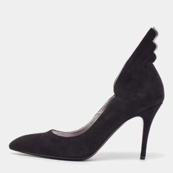 Pre Owned Hermes Black Suede Victoire Pumps Size 37.5