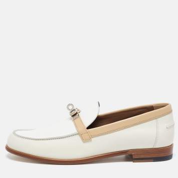 Pre Owned Hermès White/Beige Leather Destin Loafers Size 41
