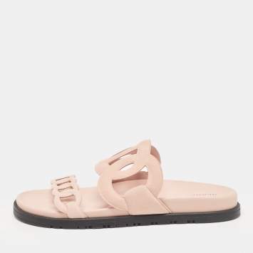 Pre Owned Hermes Pink Suede Extra Flat Sandals Size 39