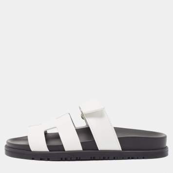Pre Owned Hermes White Leather Chypre Sandals Size 35.5