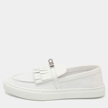 Pre Owned Hermès White Leather Game Loafers Size 40.5